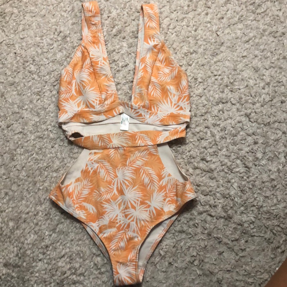 Orange Cut Out One Piece Swimsuit